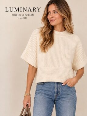 Luminary Fine Collection Ivory Wool Blend Ribbed Poncho Sweater Size L